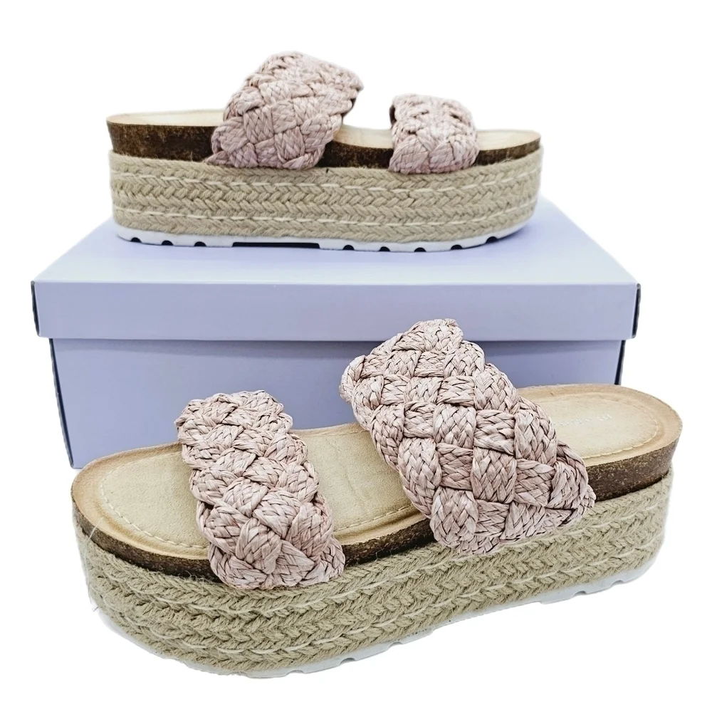 Madden Girl Blush Braided Raffia Pretty Espadrille Open Toe Platform Sandals